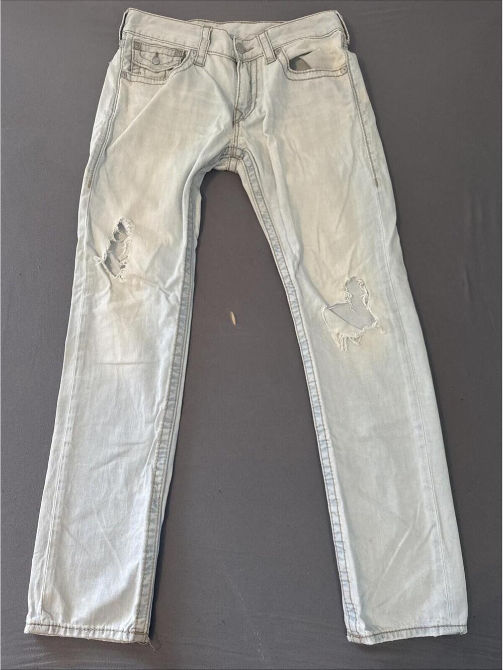 True Religion Mens Straight Flap earthworm Jeans Light Wash Size 32